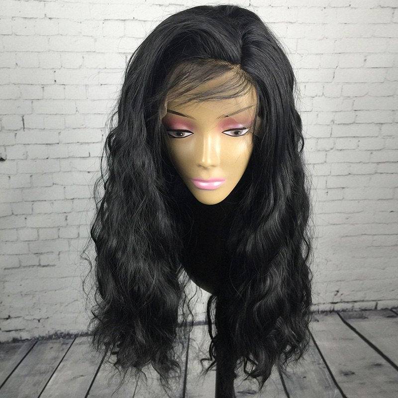 18-inch synthetic lace front wig in off-black color with a natural, glamorous finish