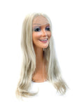 Long 24-inch platinum white synthetic lace front wig