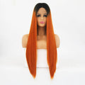 Long 24-inch T1B/350 black and copper synthetic lace front wig