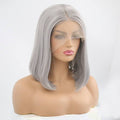 14 inch silver grey synthetic lace front wig for women with modern style