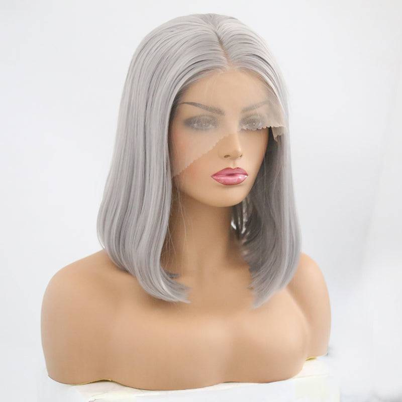 14 inch silver grey synthetic lace front wig for women with modern style