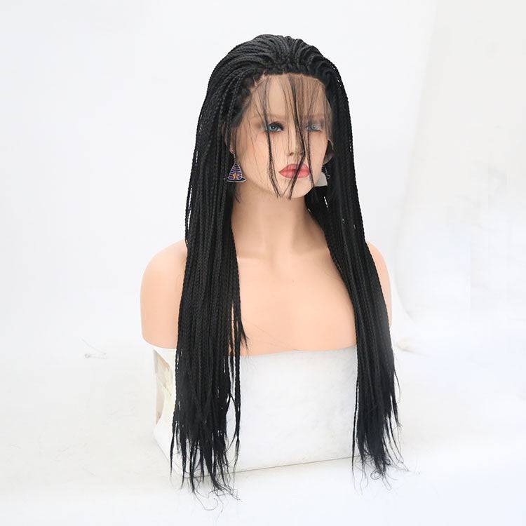 24 inch braided synthetic lace front wig in black color 1B