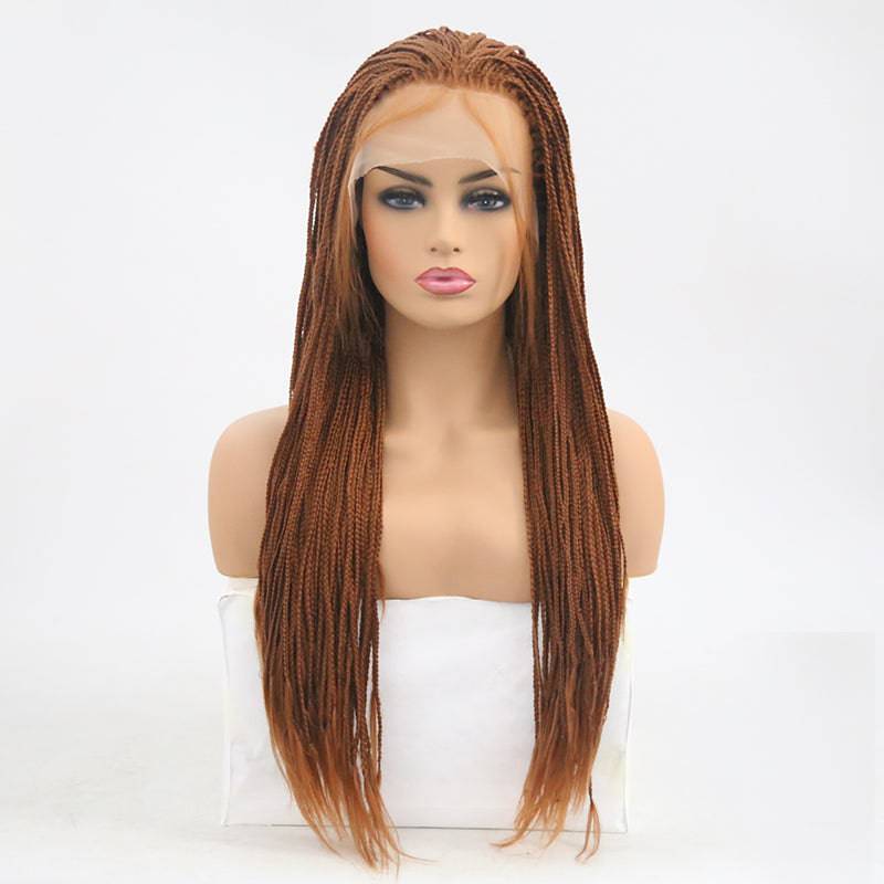 VIP 24-inch braided lace front wig in warm brown Color 30, heat-safe synthetic hair.