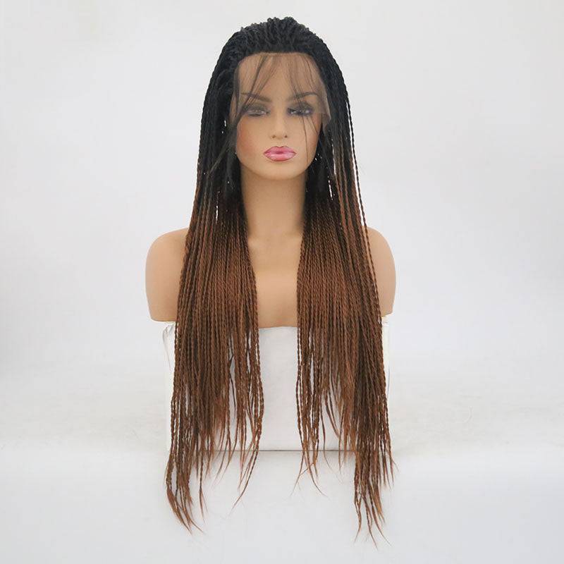 24-inch braided synthetic lace front wig in color T1B/30 featuring a natural hairline