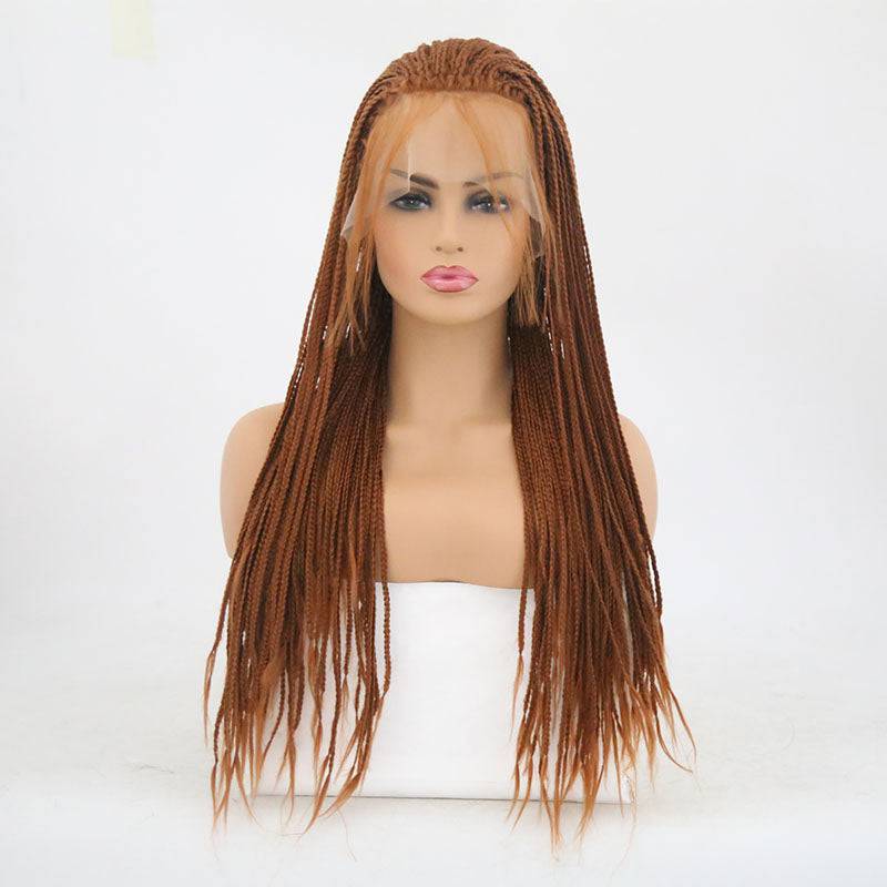 A 24-inch braided synthetic lace front wig in a warm medium brown auburn color