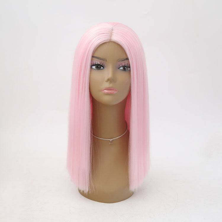 16-inch pink synthetic lace front wig, color 2317