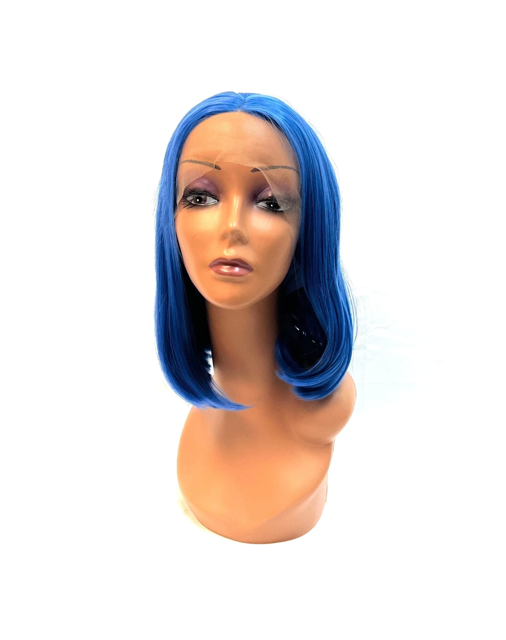 12" Blue Synthetic Bob Wig - Short Straight Hair
