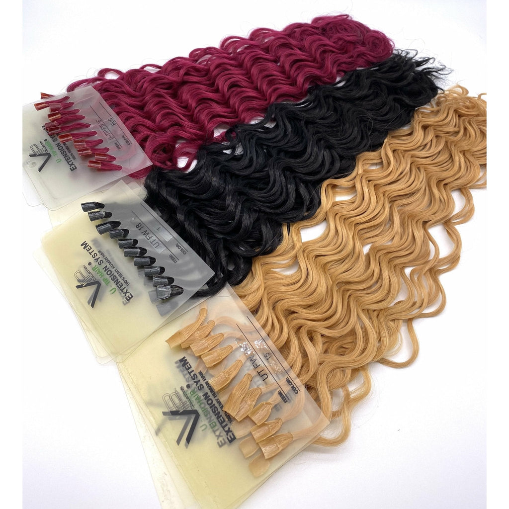VIP U-Tip 18-inch curly human hair extensions in French wave texture