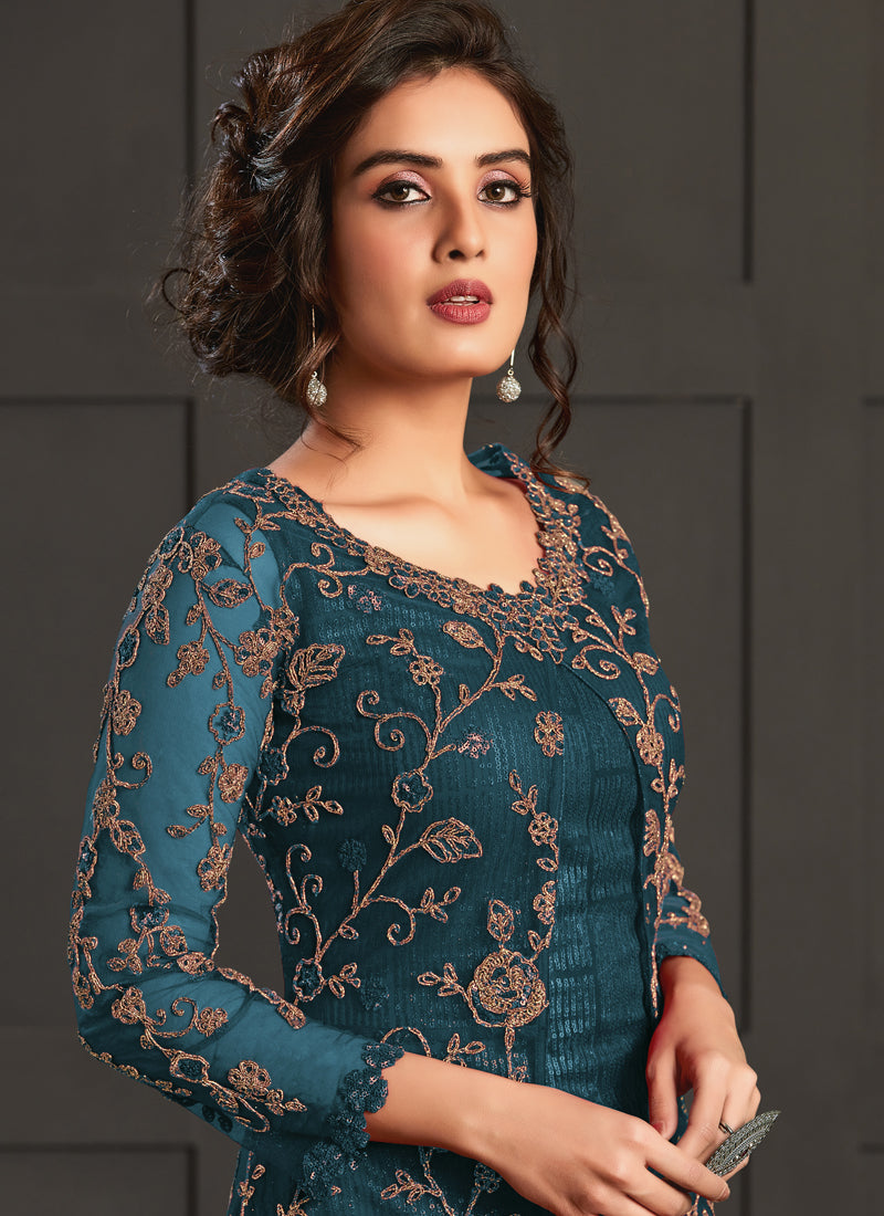 Vegaa Fashion Turquoise Heavy Net Embroiderd Pakistani Suit