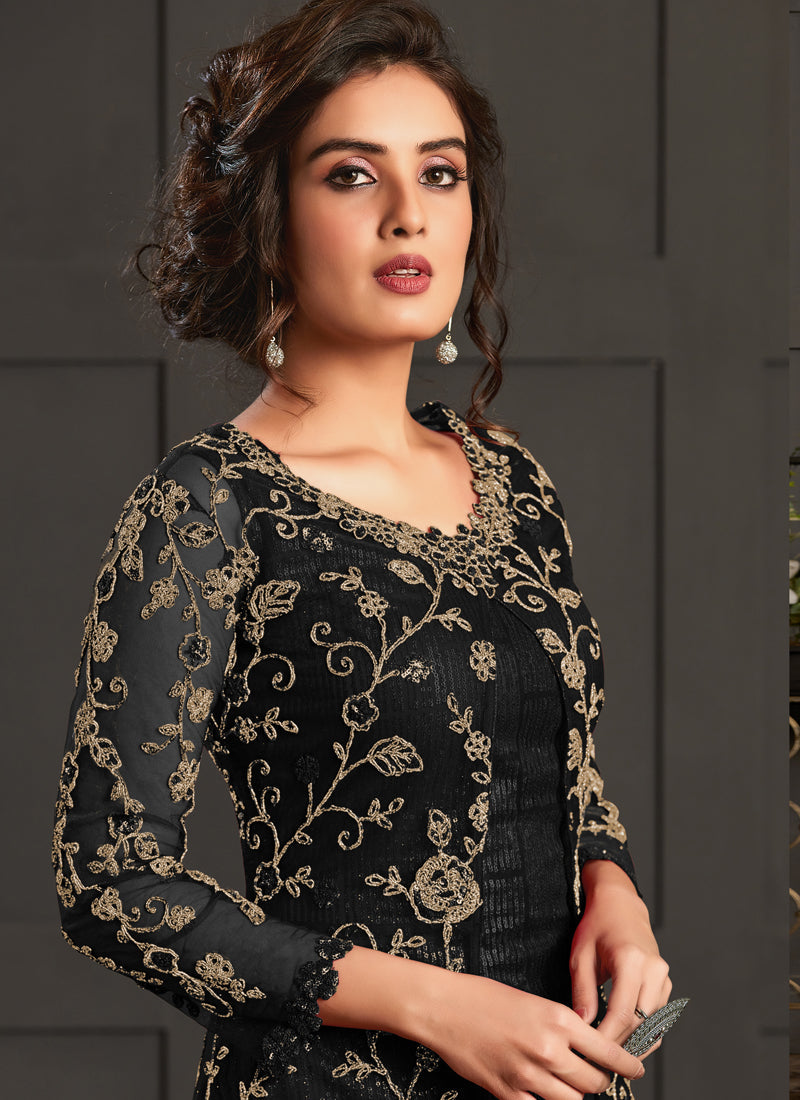 Black Heavy Net Embroidered Pakistani Suit