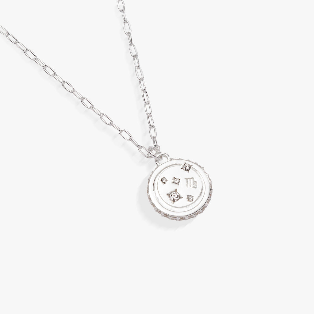 Virgo Zodiac Pendant Necklace in Silver with Crystal Accents