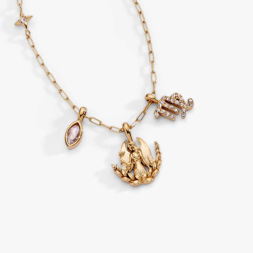 Virgo Zodiac Charm Cluster Necklace with Angel Motif