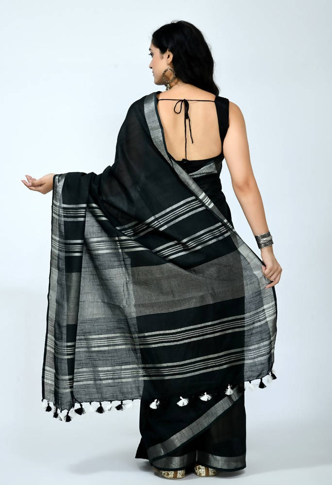 Black Bhagalpuri Handloom Silk Saree with Matching Blouse