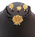 Hand made gold plated black Kundan stone necklace set with intricate detailing