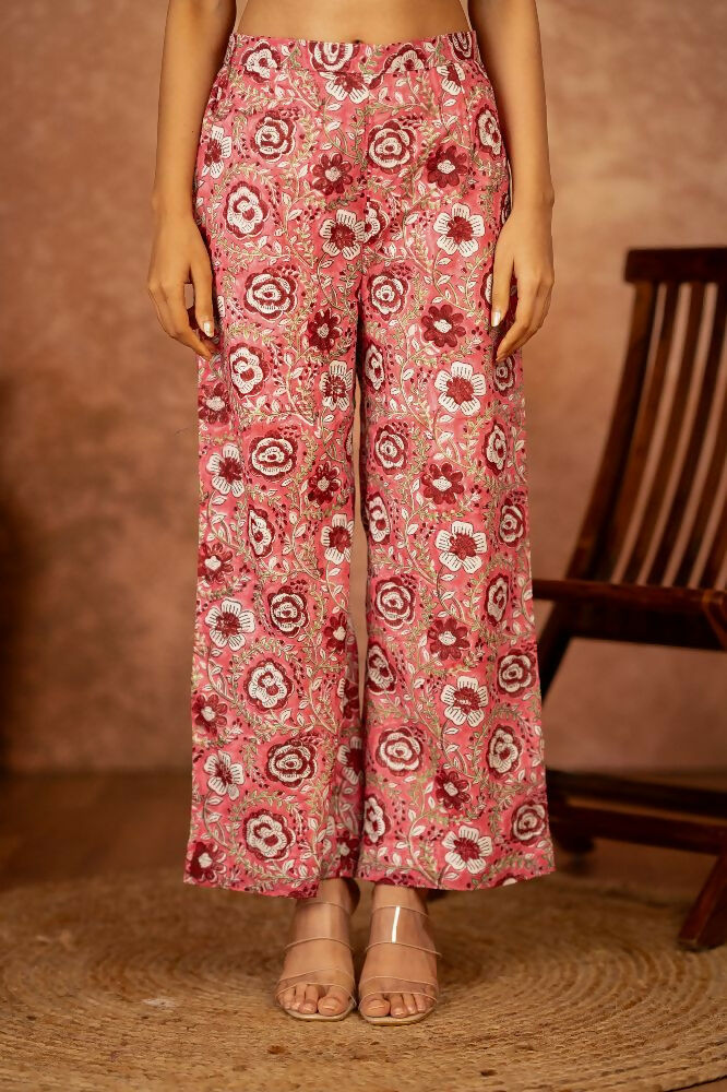 Pink Hand Block Printed Cotton Suit Set for Women