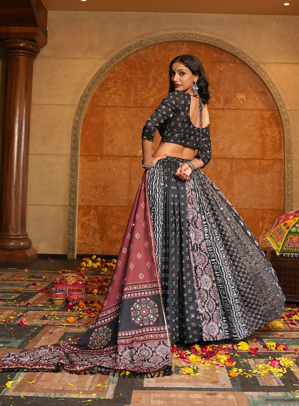 Black Crepe Designer Lehenga Choli for Navratri Wear