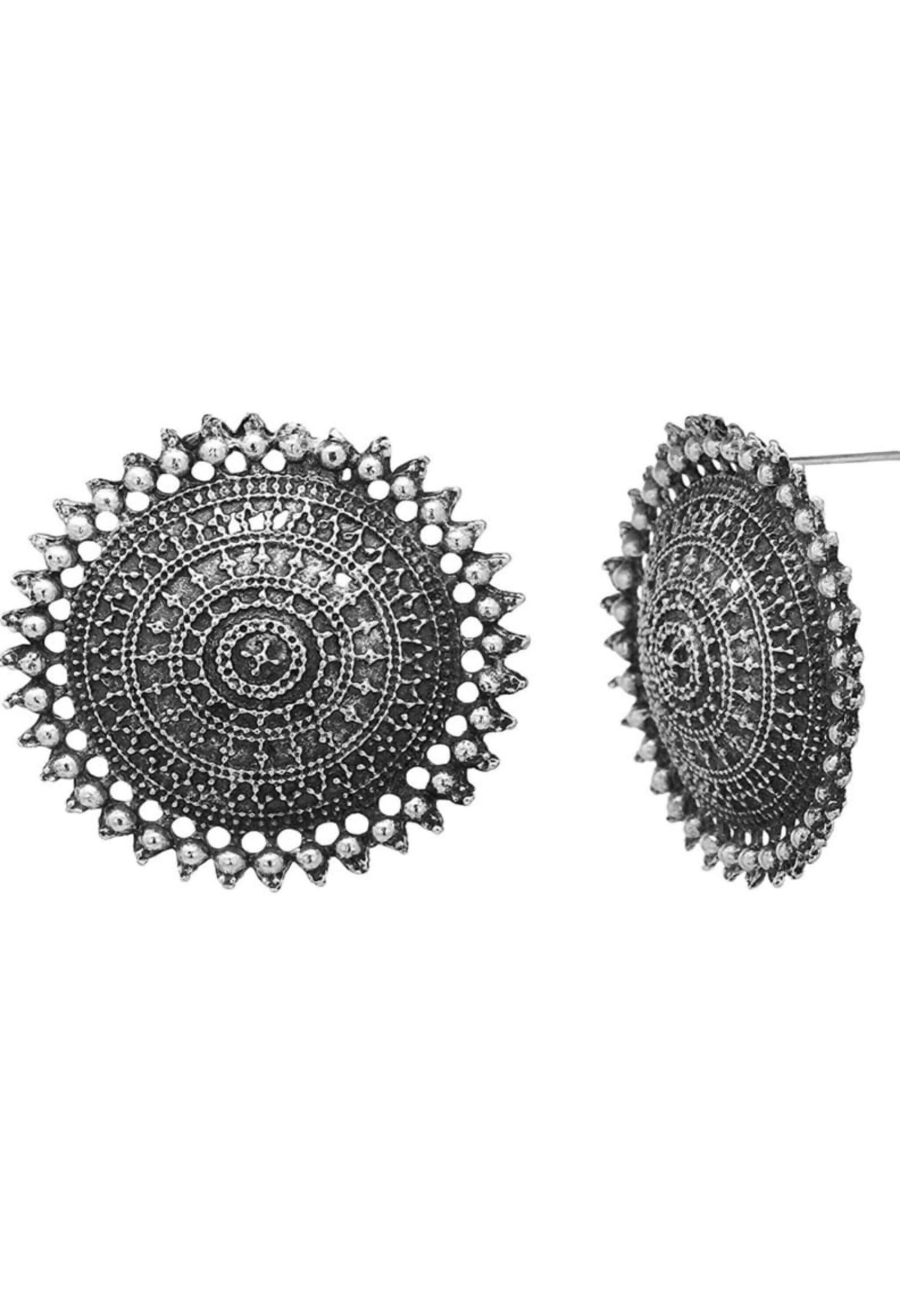 Oxidised Silver-Plated Long Chain Necklace with Matching Studs