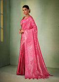Elegant Pink Kanjivaram Silk saree with traditional weaving work and tassel detailing