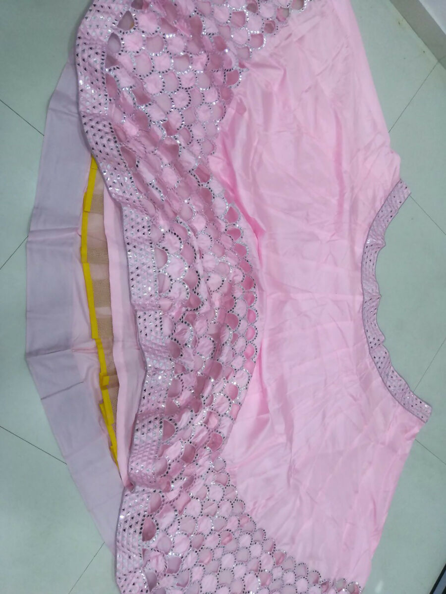 Baby Pink Silk Thread & Paper Mirror Lehenga Choli with Dupatta