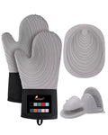 5Pcs Oven Mitts and Pot Holders 500°F High Heat Resistant Silicone Kitchen Oven Mitts Waterproof Non-Slip Easy to Clean Cotton Lined Oven Gloves BPA-Free Oven Mits Set for Baking and Cooking