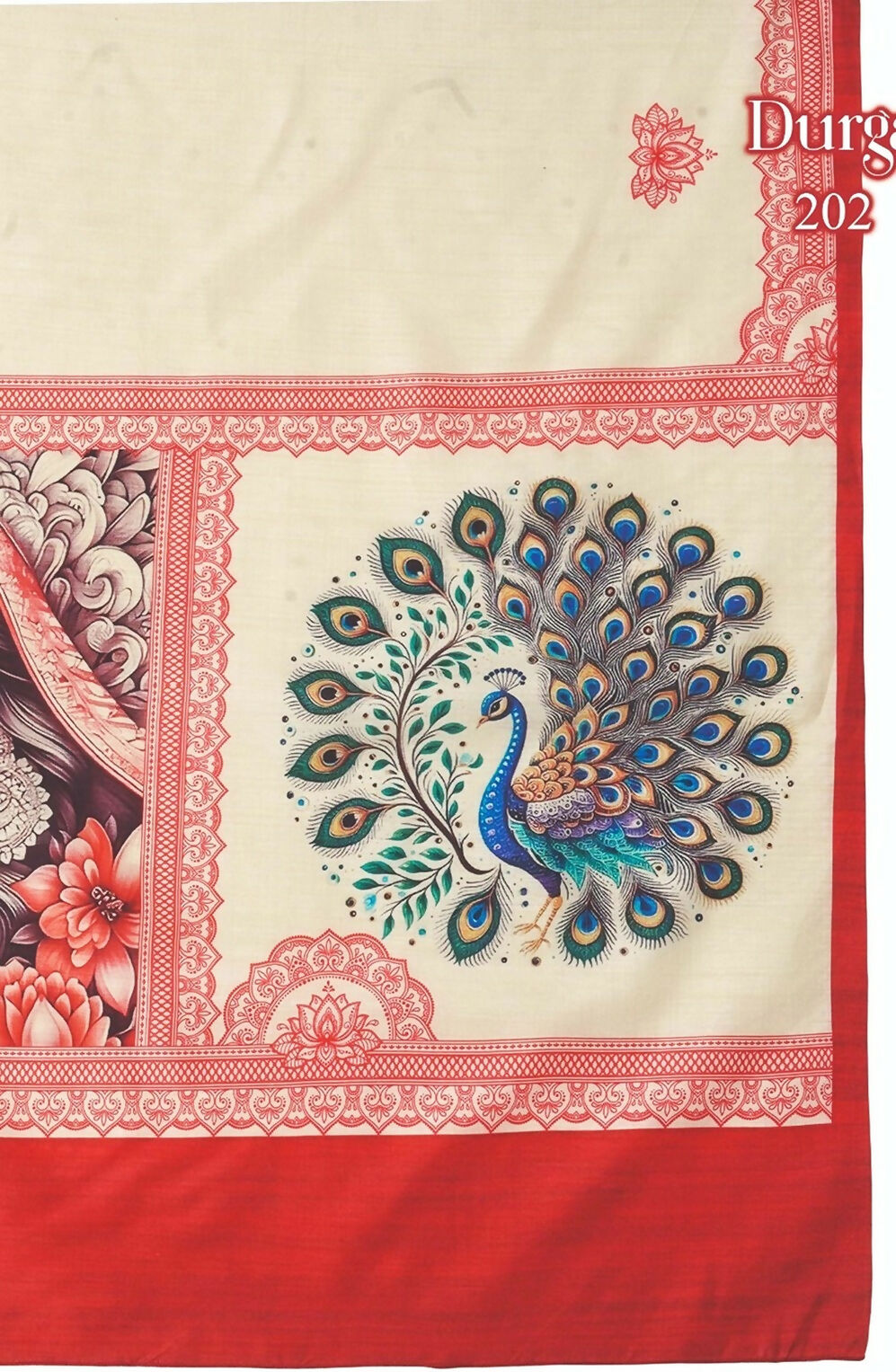 Off White Silk Blend Garad Saree with Red Blouse