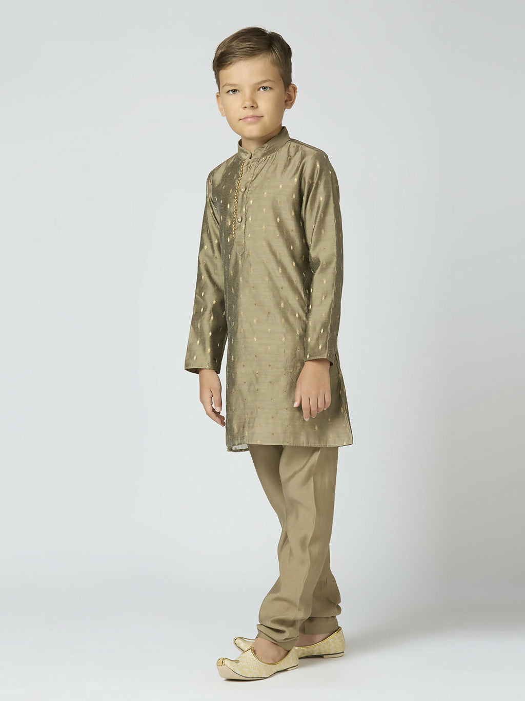 Boys Traditional Grey Chanderi Kurta and Pyjama Set for Kids