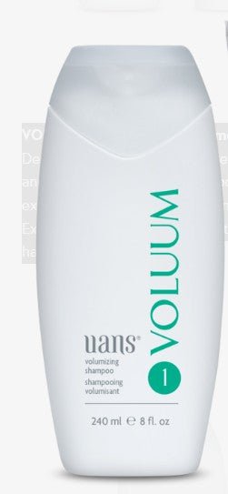 White and teal bottle of UANS Voluum Volumizing Shampoo 240ml