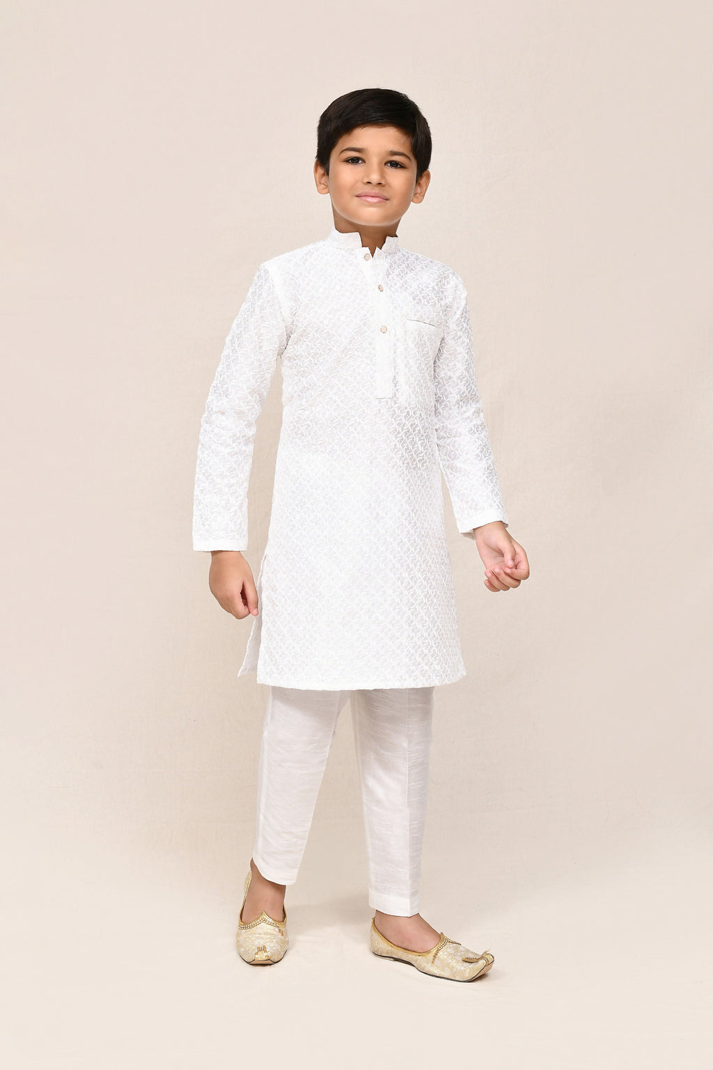 Women's White Art Silk Kurta Set with Straight Fit Pant