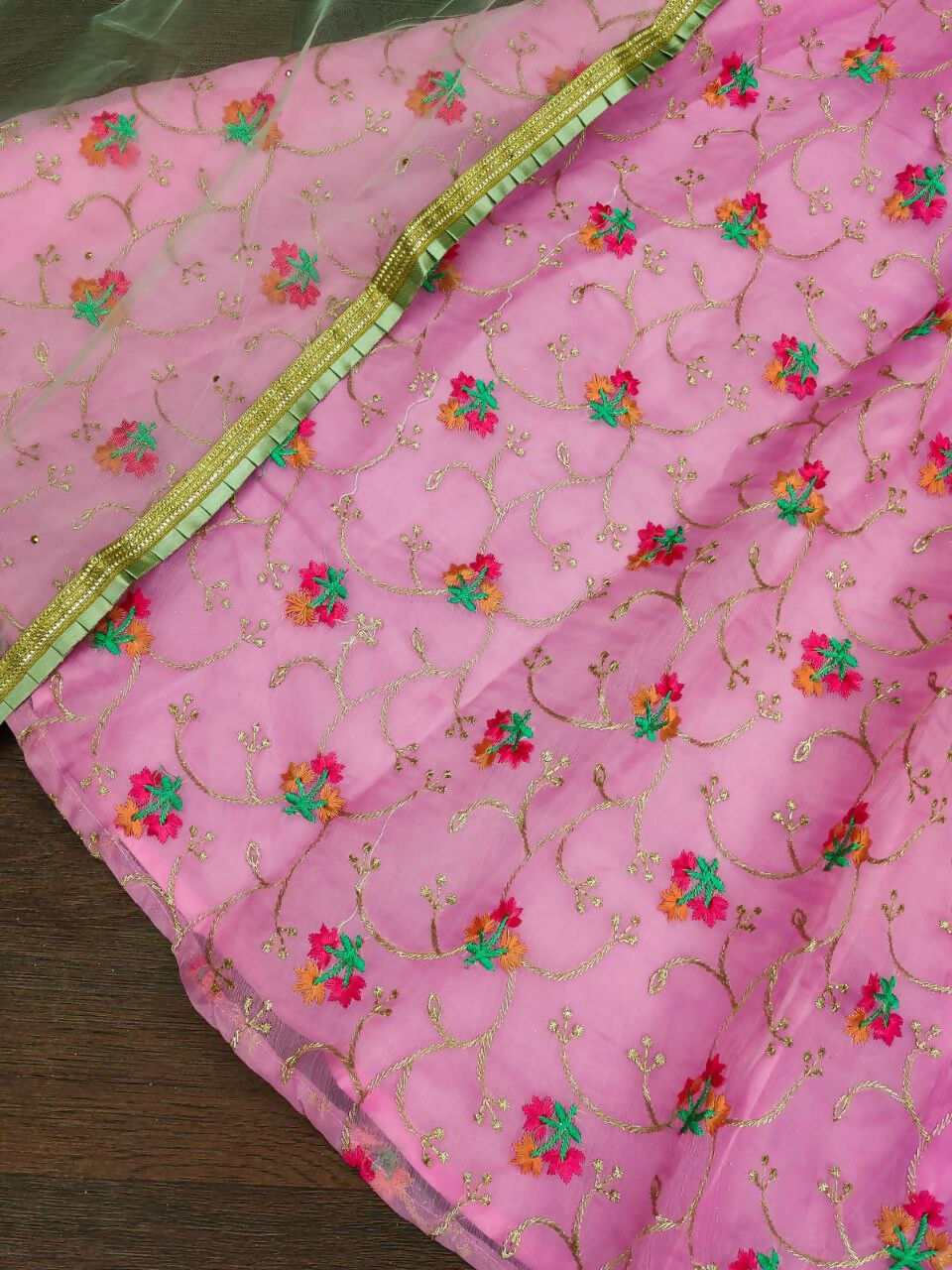 Pink Organza Silk Embroidered Kids Lehenga Choli Set
