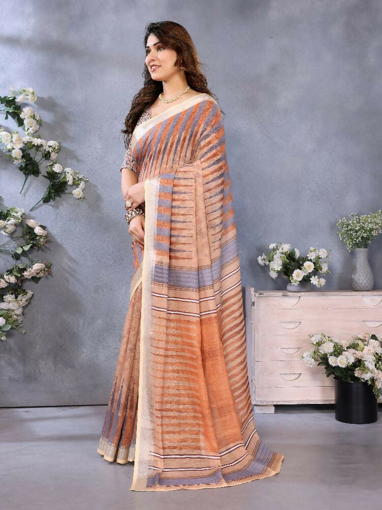 Brown Handloom Linen Cotton Saree with Earthy Charm