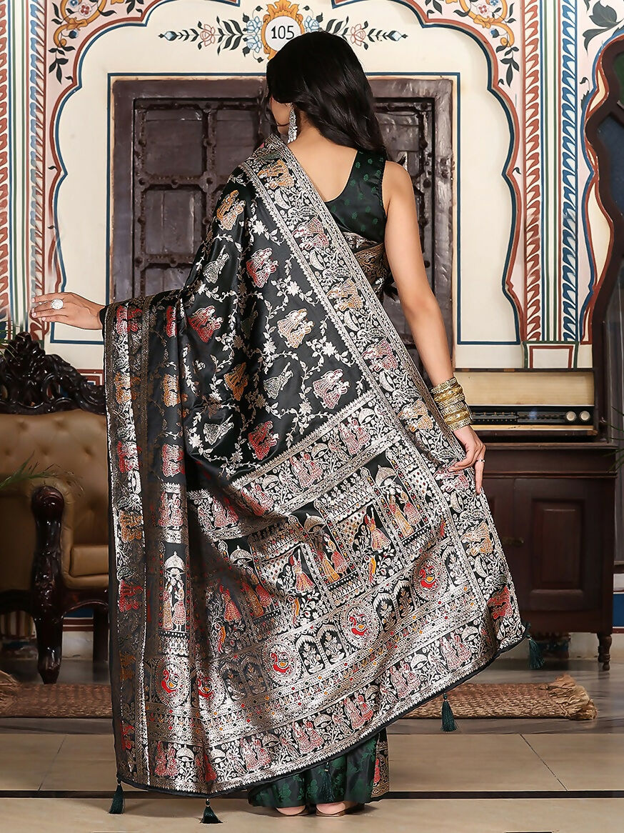 Teal Green Silk Saree with Coordinating Silk Blouse