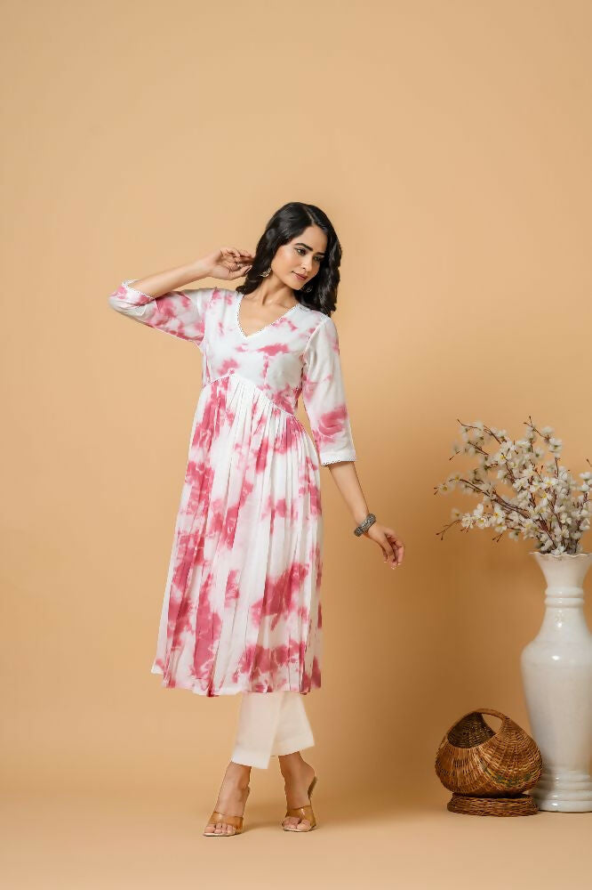 Magenta Tie & Dye Kurta Pant Set