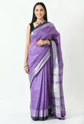 Purple and Black Bhagalpuri Handloom Silk Linen Saree with unstitched blouse piece