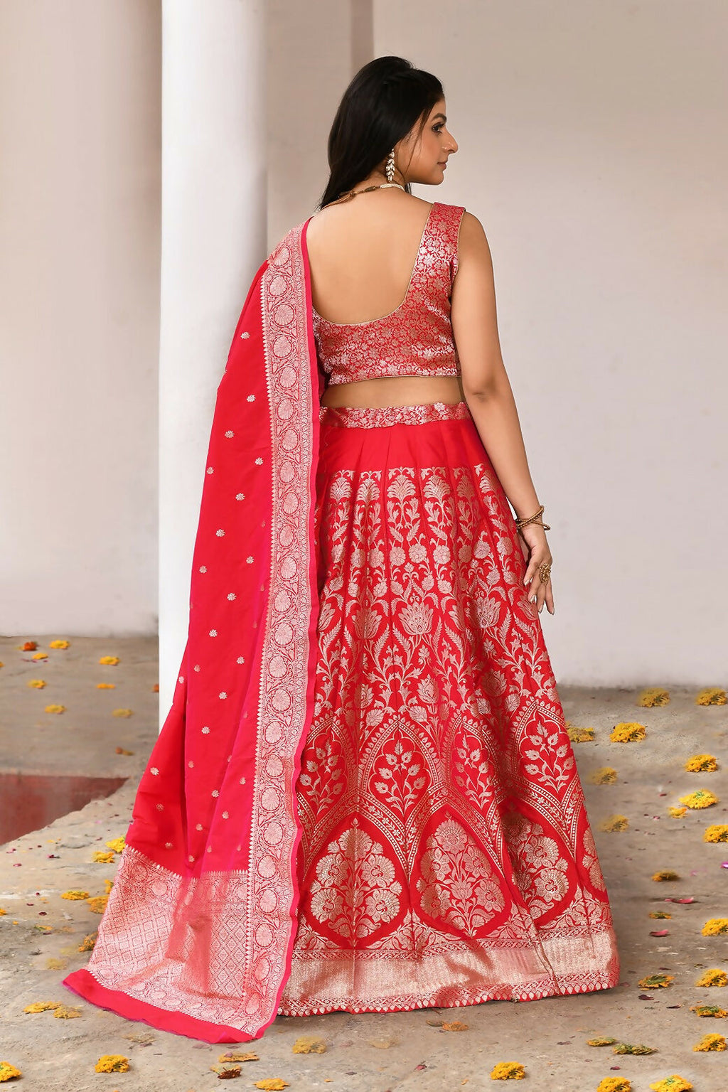 Fuchsia Soft Pure Handloom Banarasi Silk Lehenga