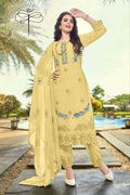 Light Yellow Faux Georgette Kurta Set with heavy embroidery and pearl work