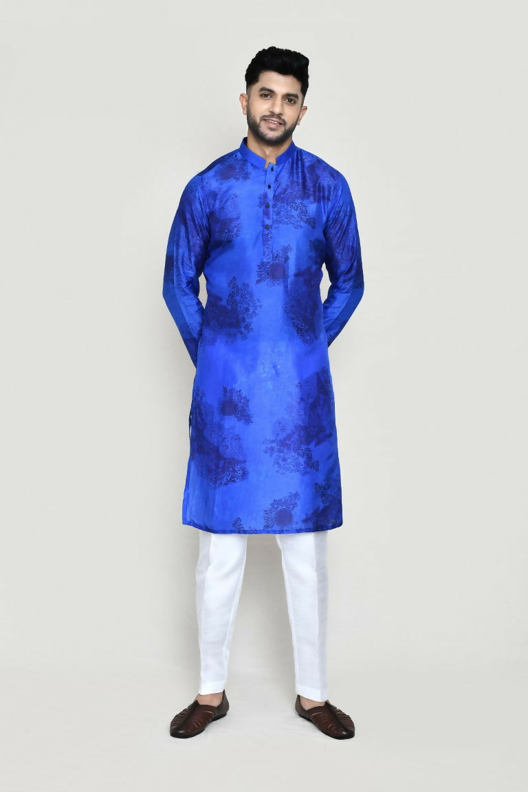 Royal blue cotton silk kurta with matching straight fit pants