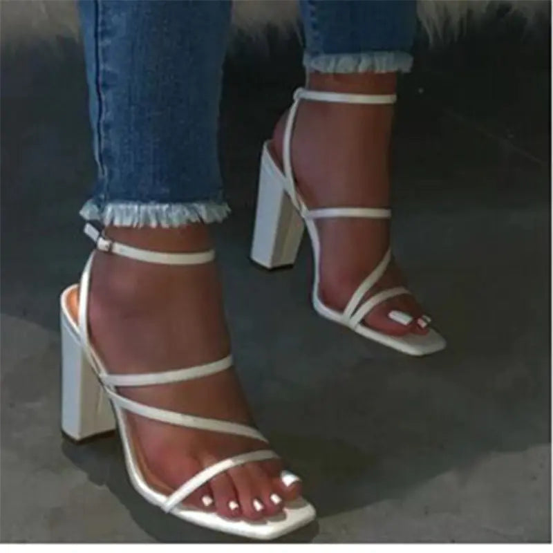 Women's Pink Strappy Block Heel Sandals Open Toe Ankle Strap - Image 11
