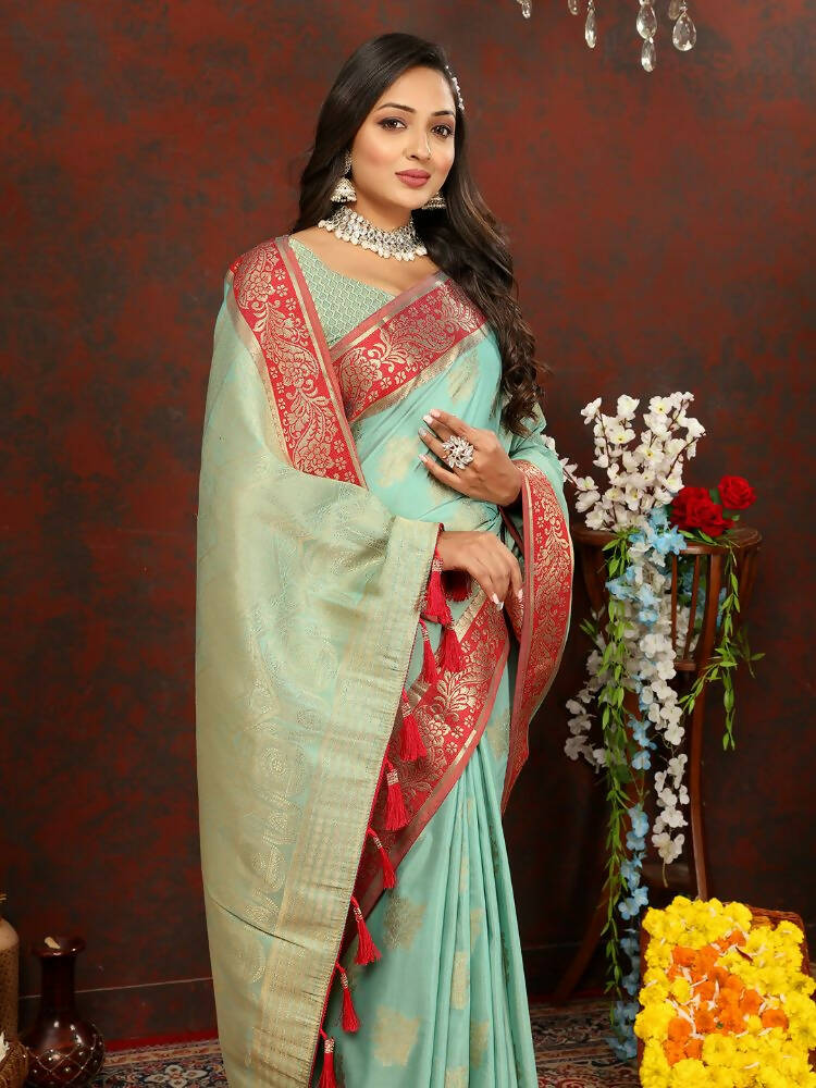 Skyblue Cotton Saree with Traditional Zari Weaving Design