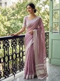 Vibrant Magenta Linen saree with coordinating blouse piece