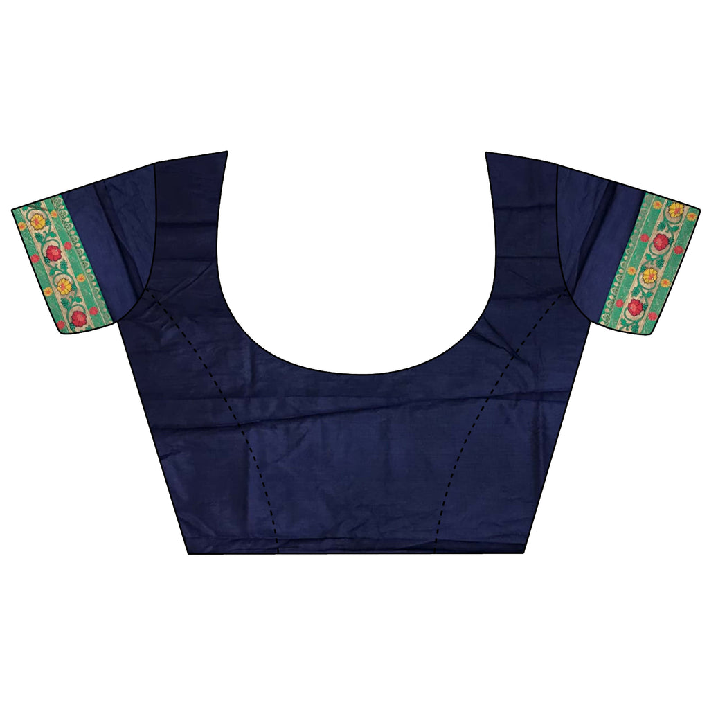 Navy Blue Banarasi Soft Silk Woven Saree with Matching Blouse