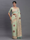 Casual light green linen cotton saree with matching blouse