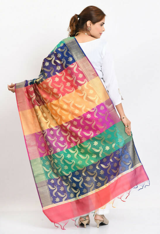 Multi-Color Banarsi Silk Floral Woven Dupatta