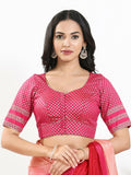 South Pink brocade blouse with elbow length sleeves and round neck