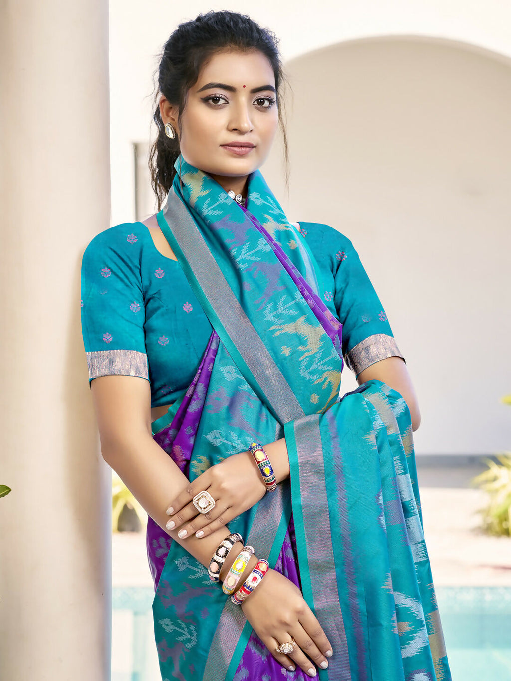 Violet Pochampalli Silk Saree with Abstract Patterns