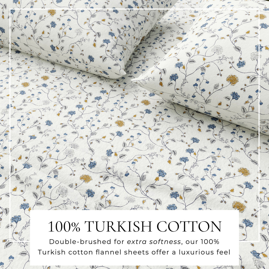 Winter Floral Turkish Cotton Flannel Sheet Set Ultra-Soft - Image 2