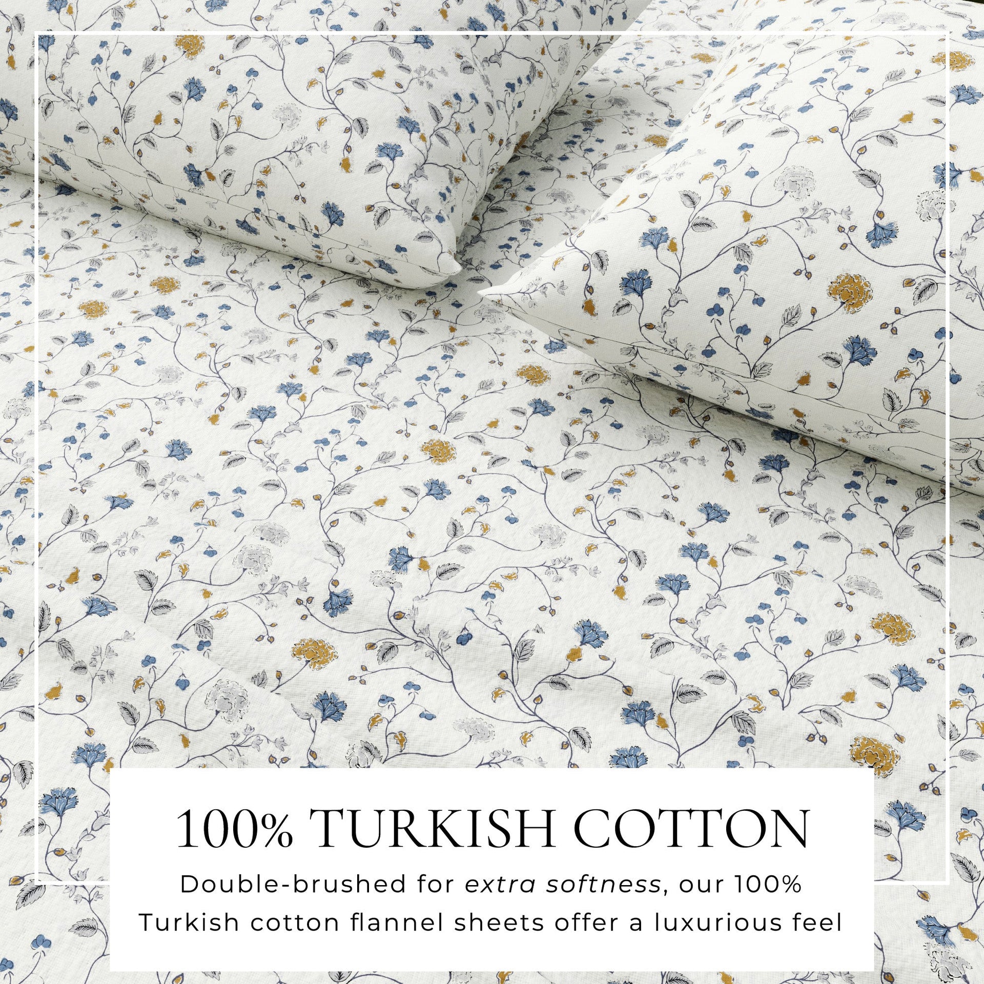 Winter Floral Turkish Cotton Flannel Sheet Set Ultra-Soft - Image 2