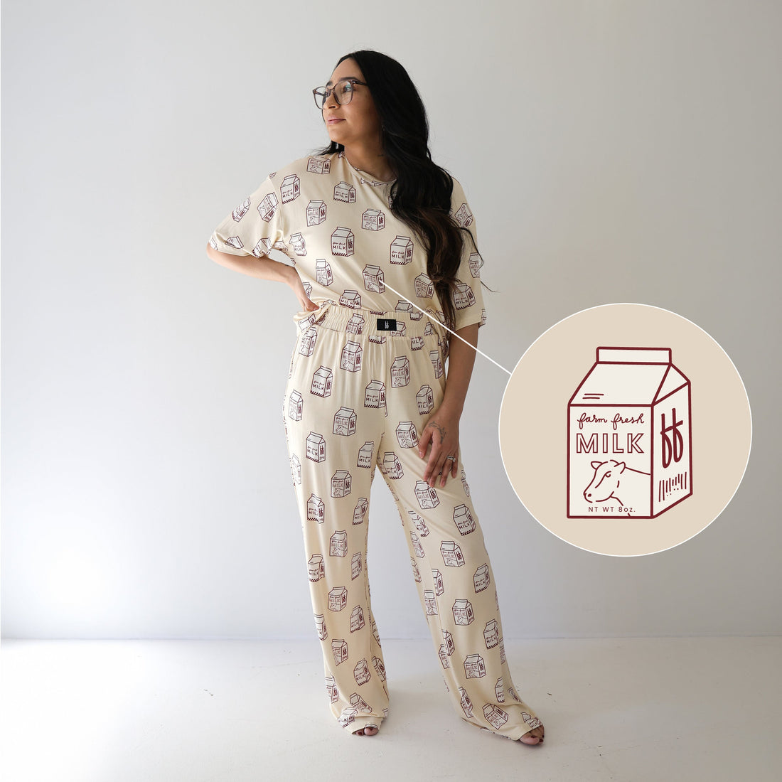 Women's Milk Print Boxy Tee and Wide Leg Lounge Set - Image 2