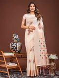 Classic white linen cotton saree with a matching blouse piece