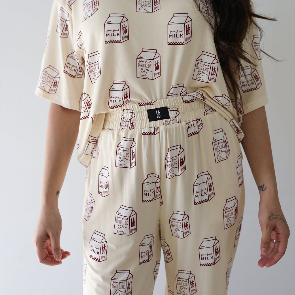 Women's Milk Print Boxy Tee and Wide Leg Lounge Set - Image 3