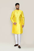 Yellow Jacquard Silk Kurta and Straight Fit Pant Set